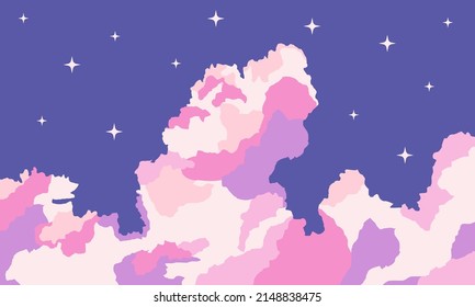 Aesthetic Anime Sky Cloud Backround. Vector Sky Cloud Illustration.