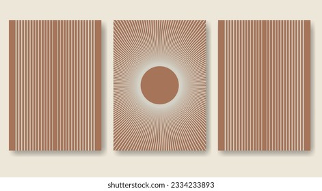 Aesthetic arch and sun brown poster set in minimalistic style