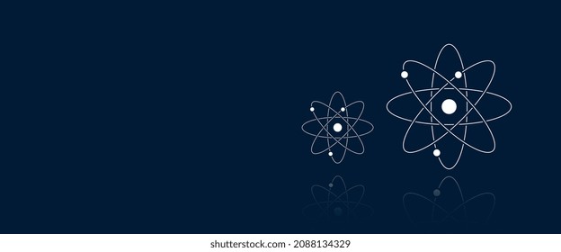 Aesthetic atom symbol with reflection blue background, illustration with flat design and editable vector . Science banner, distinctive color. Flat design for catalogue, marketing and ads