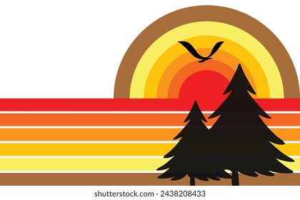 Aesthetic Aura: Sunset Circle Illustration with Tree
