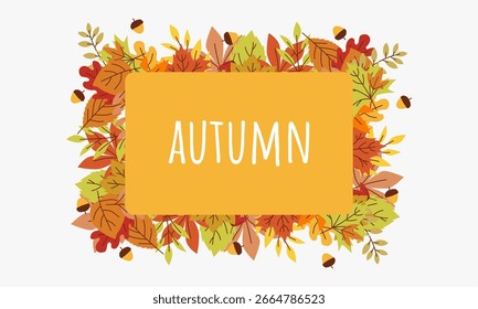 Aesthetic autumn background featuring colorful fall leaves and acorns arranged beautifully for seasonal decoration.