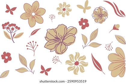 Aesthetic autumn Flower Pattern – Minimalist Botanical Art, seamless pattern with autumn leaves