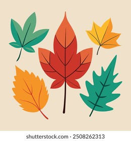 aesthetic autumn leaf colorful set illustration for decoration.