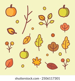 aesthetic autumn pastel green element ornament decoration icon illustration pattern.