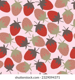 Diseño estético de patrones de superficie sin costura. Exquisito grupo de fresas rosas y rojas extraidas a mano. Allover imprime el verano texturizado fondo de frutas jugosas.