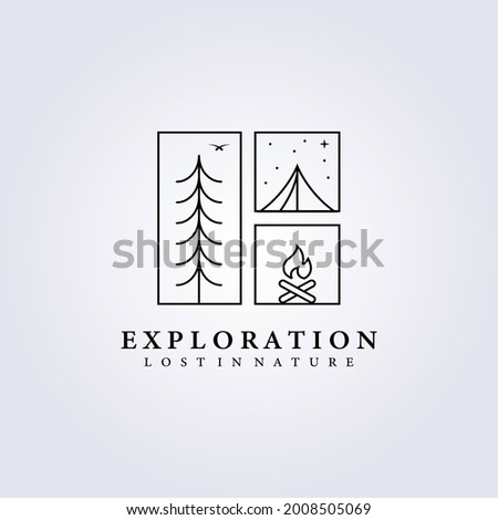 aesthetic background adventure camping logo vector illustration design line art badge frame emblem