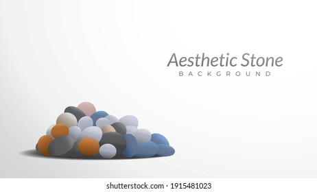 ästhetische Hintergrunddesign-Vorlage mit Leerraum. Haufen aus Marmor-Steinen, Vektorgrafik. ovale Form wie ein Ei. weiß, grau, beige, braun orange, schwarz. Farbkorrektur.