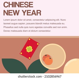 aesthetic background flat style chinese new year orange tangerine graphic design