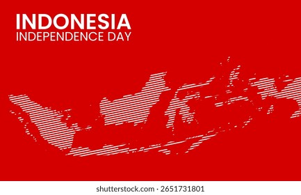 Aesthetic background for Indonesia independence day featuring modern red striped abstract map design.