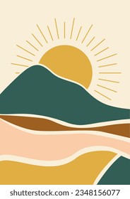 Aesthetic background with sunny colorful mountains vector illustration