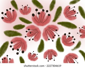 Aesthetic beautiful pink red shades hibiscus illustrations, patterns, vector on white background for wallpaper, templates, print arts, wall decor
