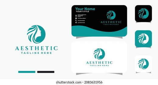 Aesthetic beauty face logo and business card design vector template
