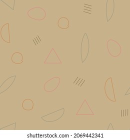 Aesthetic beige brown seamless pattern in Scandinavian minimalism style. Vector pattern in retro style with gemetric abstraction figures