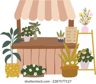 Ilustración De La Decoración De La Tienda De Flores Beige Estética