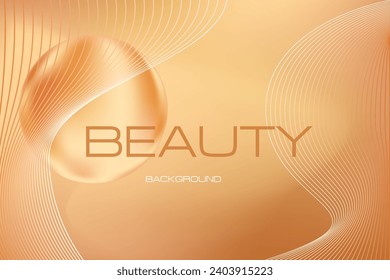 Aesthetic beige fluid background, with shiny circle, and abstract wavy lines, ideal for beauty presentation, cosmetic and skin products, web template, social media banners