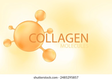 Aesthetic beige molecule in yellow background, collagen peptide or hyaluronic acid, oxygen or serum chemical formula. Beauty treatment nutrition skincare wallpaper with copy space. Scientific theme