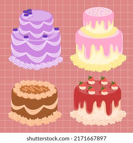 Aesthetic Birthday Cake Set Illustration