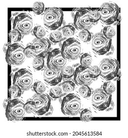 Aesthetic black scrolls randomly arranged in black and white