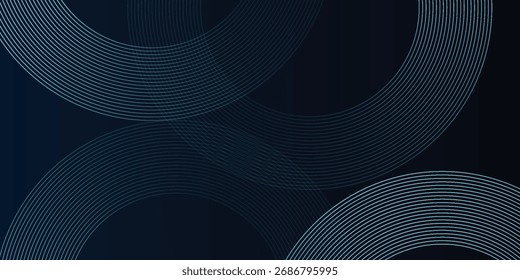 Aesthetic Blue abstract background with glowing circles. Swirl circular lines pattern. Geometric spiral. Twirl element. Futuristic technology concept.Eps 10