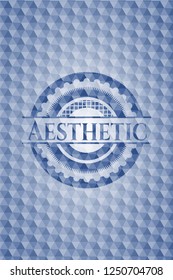 Aesthetic blue emblem or badge with abstract geometric pattern background.