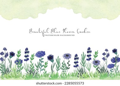 Aesthetic Blue Wild Flower Frame Watercolor
