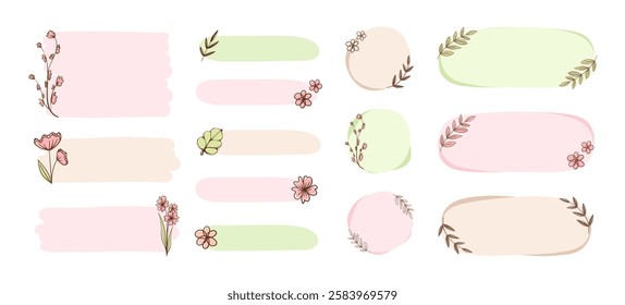 Aesthetic boho floral frame collection. Cute pastel border for card design, wedding, digital print, scrapbook, teacher elements, postcard, poster and more.