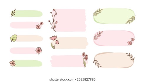 Aesthetic boho floral frame collection. Cute pastel border for card design, wedding, digital print, scrapbook, teacher elements, postcard, poster and more.