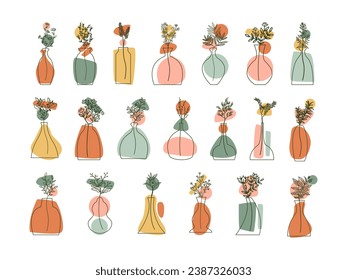 Aesthetic Boho Floral Line Art Hand Drawn Illustration. Modern Bohemian Style Collection Flower Bush Twigs