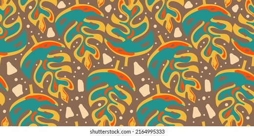 Aesthetic boho jungle seamless pattern for print design. Boho botanical tropic floral background. Modern exotic floral jungle pattern. Geometric texture. Print design