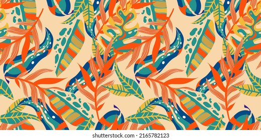 Patrón estético de la jungla boho para diseño de impresión. Fondo floral botánico tropical boho. Patrón exótico moderno de jungla floral. Textura geométrica. Diseño de impresión.