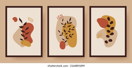 Juego de afiches estéticos y boho. Resumen de antecedentes estéticos contemporáneos. La decoración de las paredes de Boho. Impresión de arte moderno. Diseño plano para portada de libros, afiche, pancarta, folleto, volante. Ilustración vectorial.