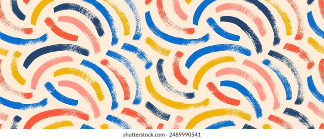 Estética boho patrón sin fisuras con pincel audaz dibujado líneas curvas y arcos. Arte geométrico de color neutro con líneas curvas gruesas orgánicas. Vector Formas geométricas de fondo sin fisuras.