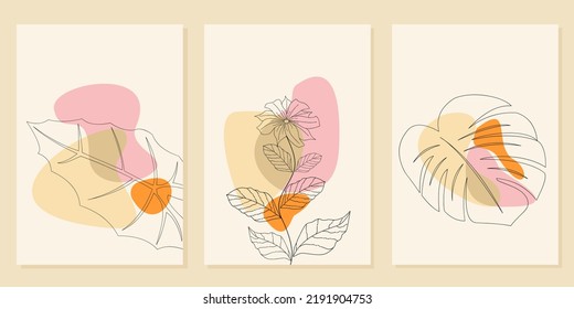 aesthetic boho themed wall hanging design set. pink background with hand drawn leaf elements