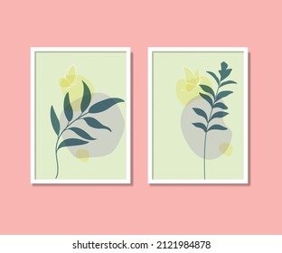 Aesthetic Boho Tree Branches Butterfly Canvas Wall Art Set, Abstract Poster Design