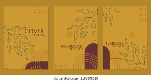 aesthetic book cover template set. brown color background with hand drawn floral elements