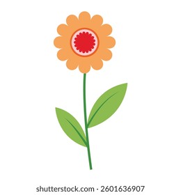 Aesthetic Botanical Art Design. Orange Flower with Red Center and Green Stem Illustration