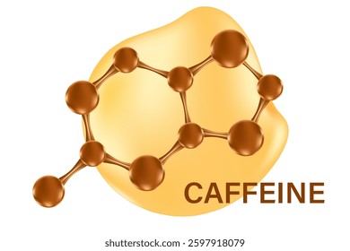 Aesthetic brown 3D molecule icon, isolated element, transparent background. Coffee extract serum formula. Caffeine molecule cell. Beauty treatment nutrition skincare science.