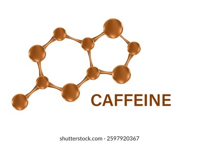 Aesthetic brown 3D molecule icon, isolated element, transparent background. Coffee extract serum formula. Caffeine molecule cell. Beauty treatment nutrition skincare science.