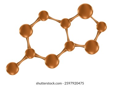 Aesthetic brown 3D molecule icon, isolated element, transparent background. Coffee extract serum formula. Caffeine molecule cell. Beauty treatment nutrition skincare science.