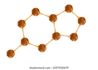 Aesthetic brown 3D molecule icon, isolated element, transparent background. Coffee extract serum formula. Caffeine molecule cell. Beauty treatment nutrition skincare science.
