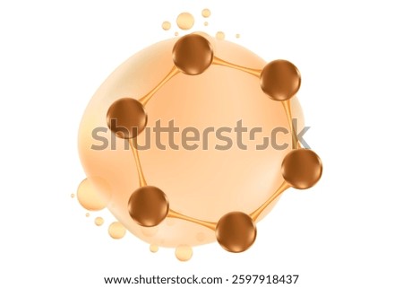 Aesthetic brown 3D molecule icon, isolated element, transparent background. Coffee extract serum formula. Caffeine molecule cell. Beauty treatment nutrition skincare science.