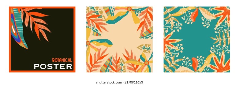 Aesthetic brutalism poster for flyer design. Exotic jungle contemporary wallpaper. Abstract background. Abstract botanical floral. Template design