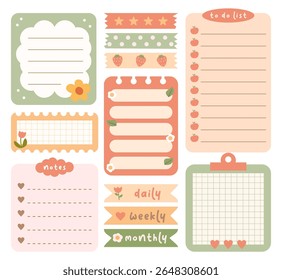 Aesthetic bullet journal element. Cute paper notes daily planner and to do list. Scrapbook memo illustration with autumn pastel colour