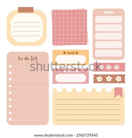 Aesthetic bullet journal element. Cute paper notes daily planner and to do list. Scrapbook memo illustration