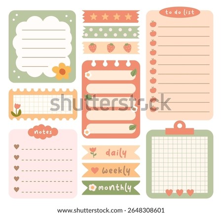 Aesthetic bullet journal element. Cute paper notes daily planner and to do list. Scrapbook memo illustration with autumn pastel colour