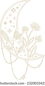 Aesthetic Celestial Boho Crescent Moon Line Art