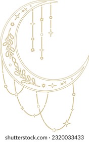 Aesthetic Celestial Boho Crescent Moon Line Art