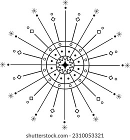 Aesthetic Celestial Sun Line Art
