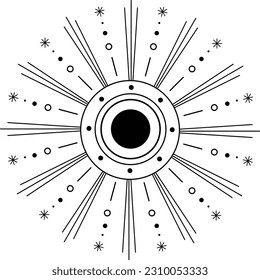 Aesthetic Celestial Sun Line Art