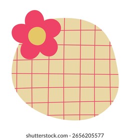 Bolha de bate-papo círculo estético com linhas de grade e flor bonito. Bolha de fala desenhada à mão de várias cores, ilustração de vetor de doodle de nota adesiva 